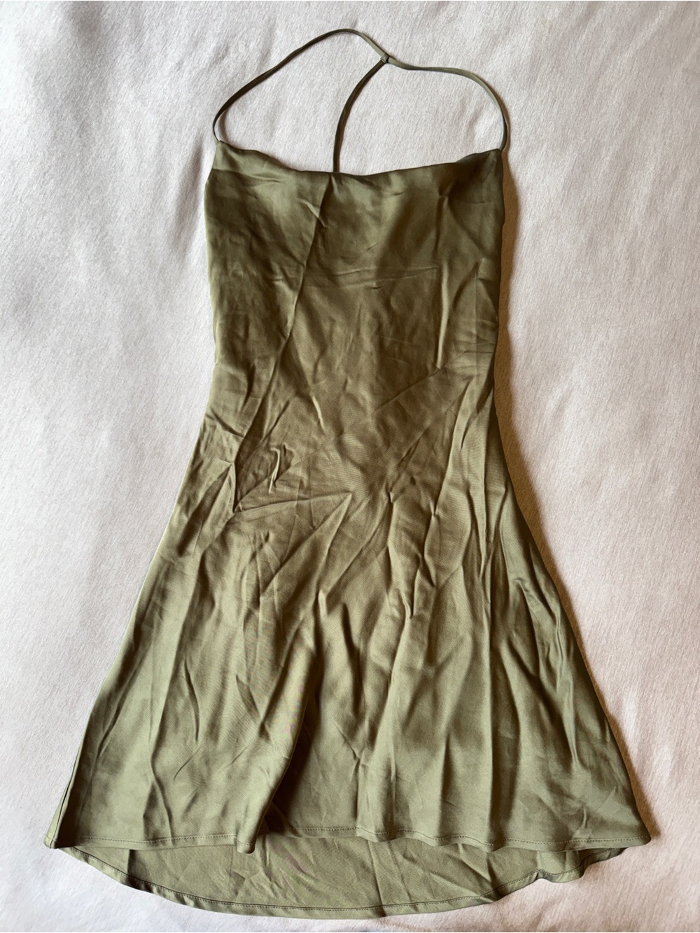ASTR The Label Medford Olive Green Satin Cowl Neck Mini Dress S - Picture 3 of 8